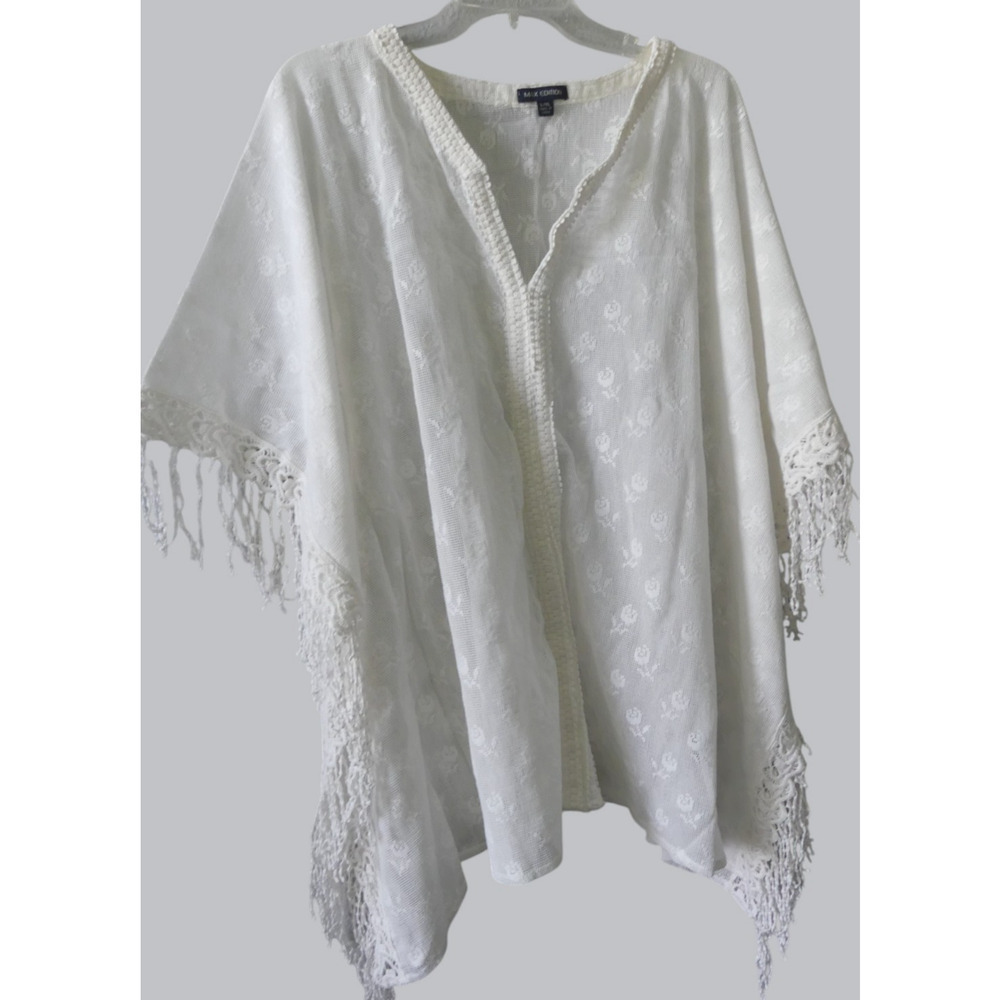 Max Edition Floral Lace‎ Kaftan Cover Up L/XL Sheer Fringe Summer Beach Coastal